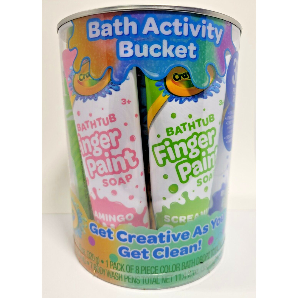 NEW Crayola Bath Activity Bucket 30 Piece Set Bath Bombs Finger Paints Wash Pens